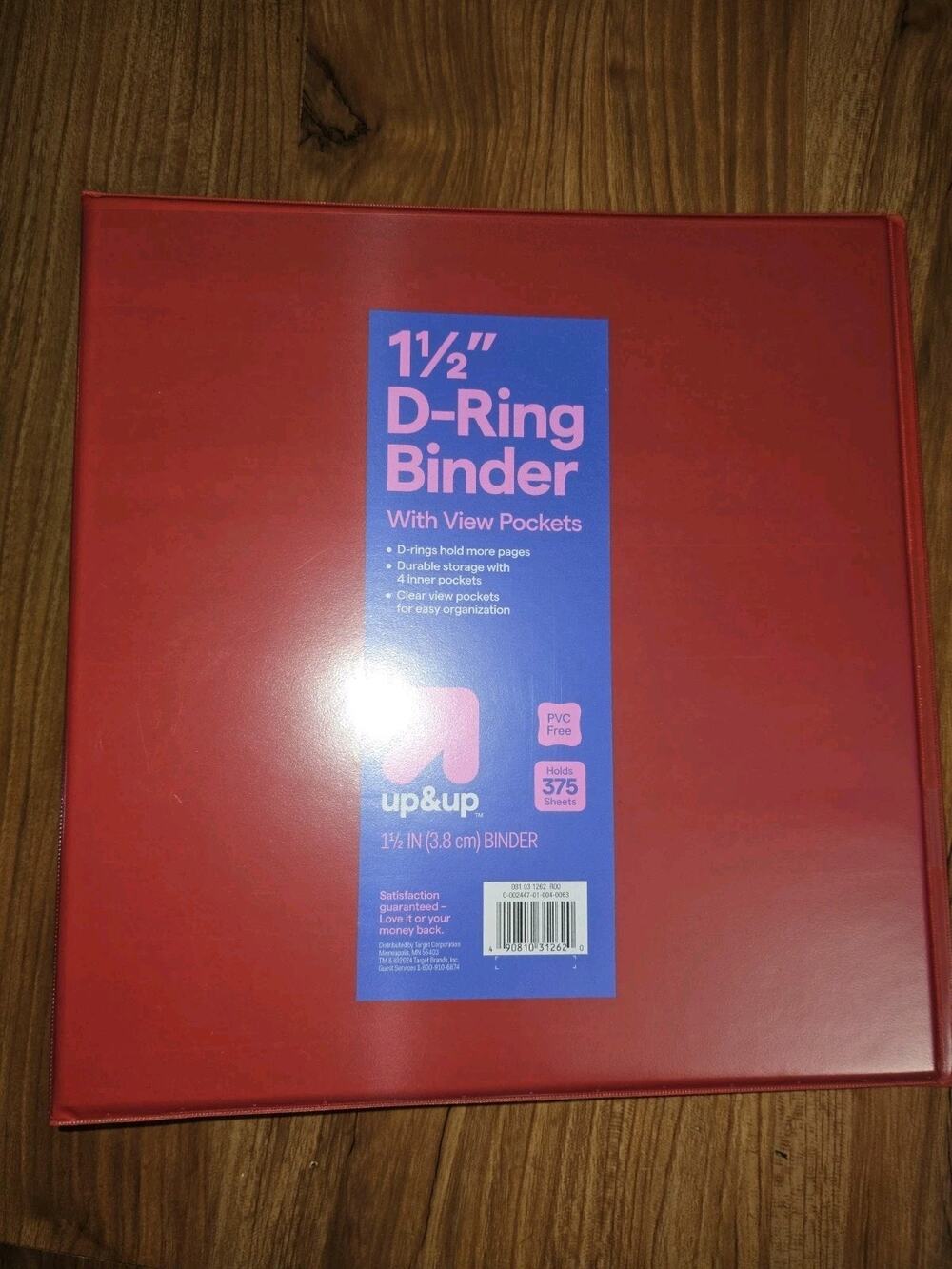 One 1.5" 3 D Ring Binder Clear View Red 375 Sheet Capacity 4 Internal Pocket s31